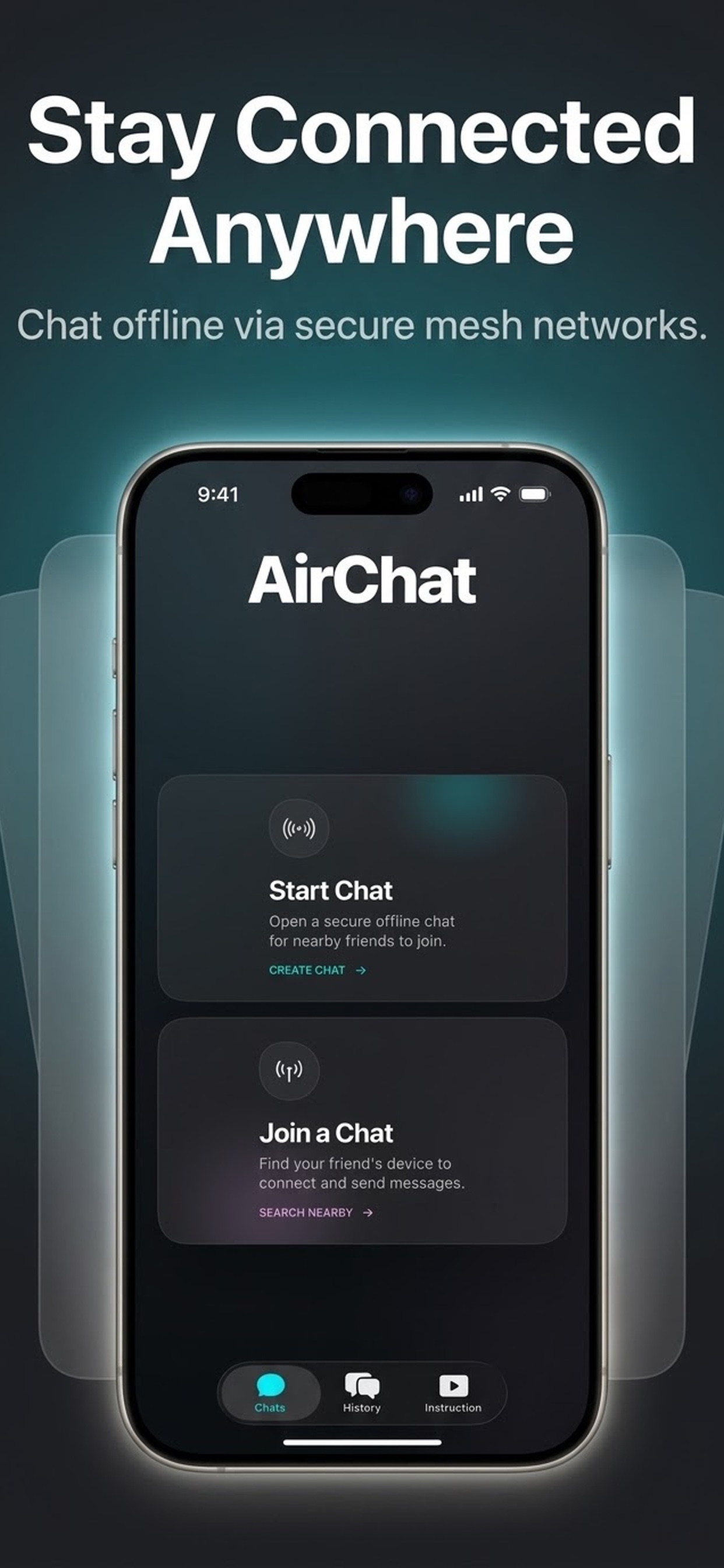 AirChat home screen for starting or joining a secure offline chat