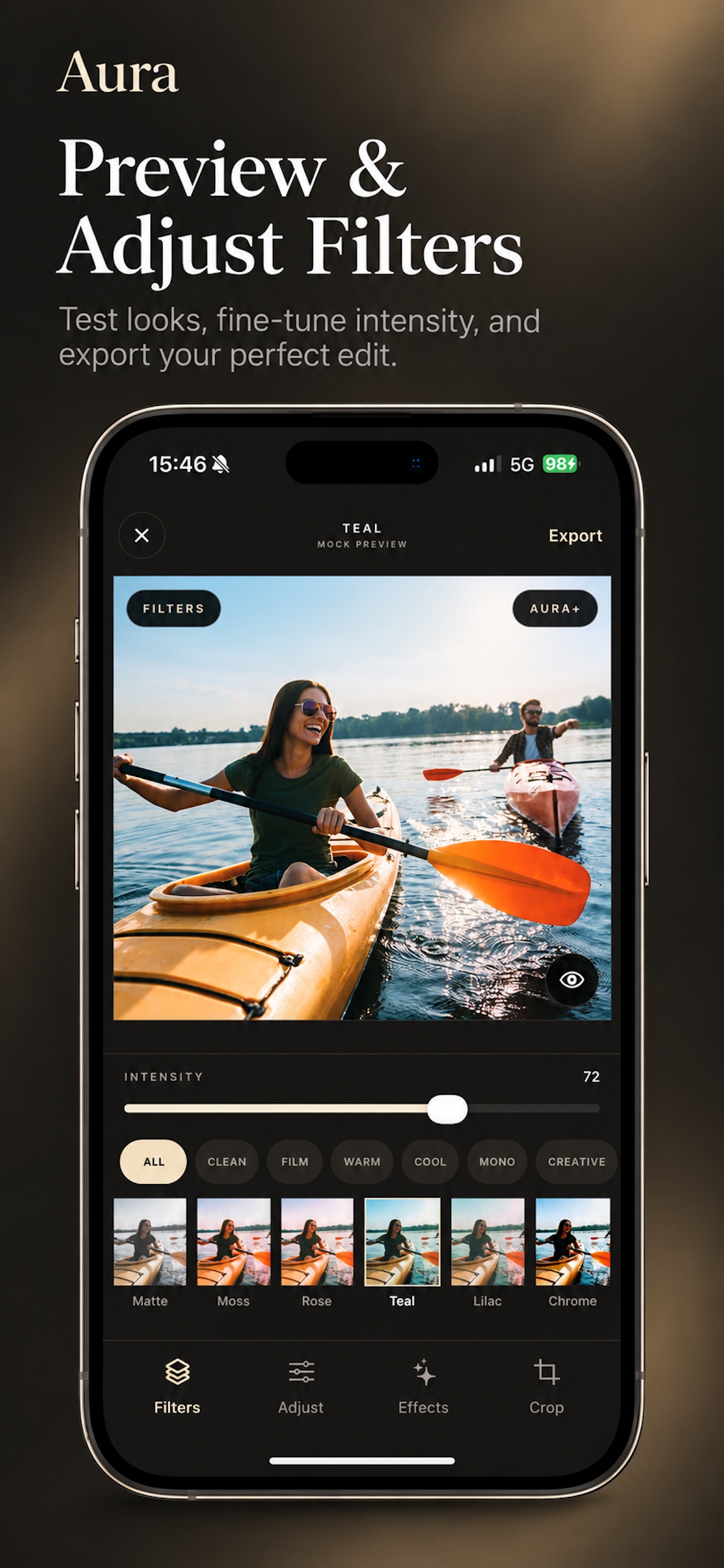 Preview and adjust photo filters in Aura