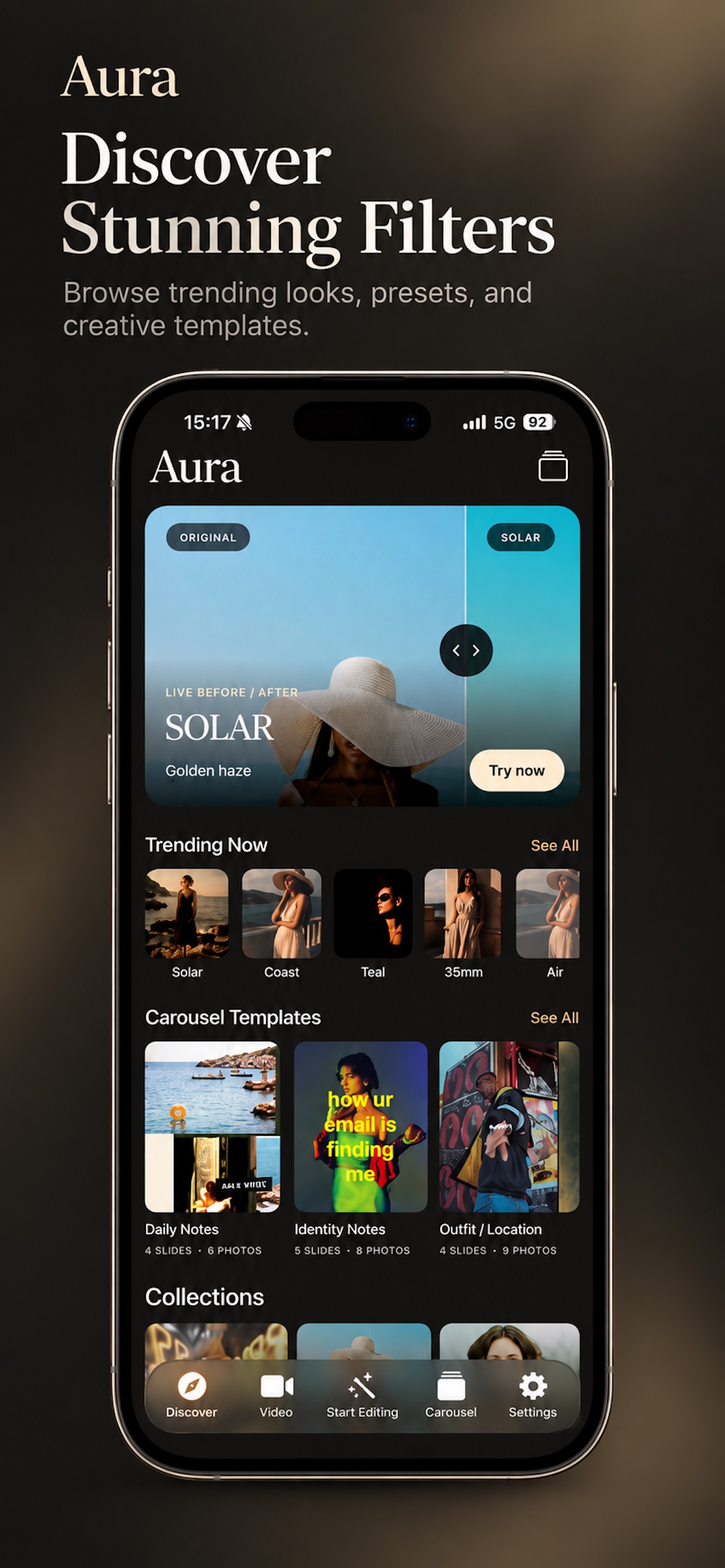 Discover stylish filters in Aura