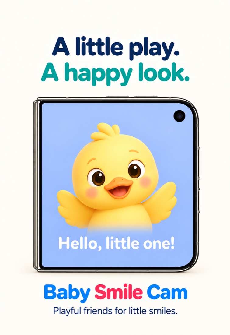 Duo display concept showing a cheerful yellow duck and Hello, little one!