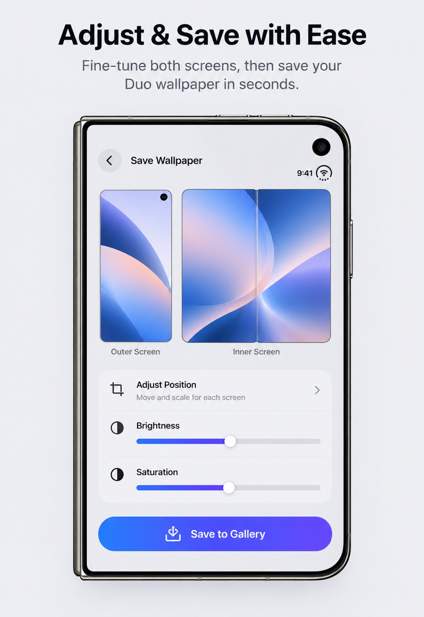 Adjust wallpaper position, brightness, and saturation for the outer and inner screens