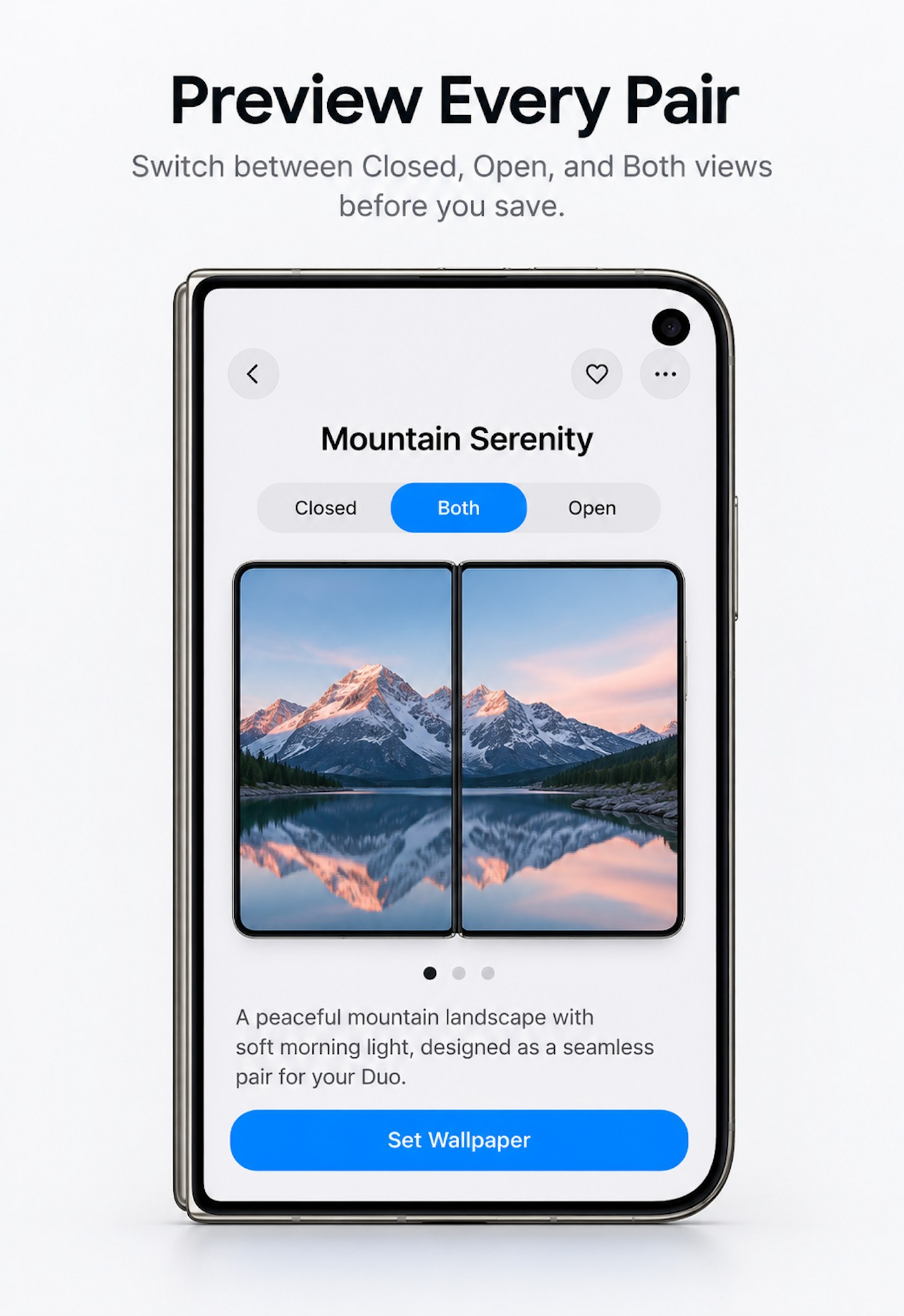 Preview a matching mountain wallpaper pair on both Duo screens