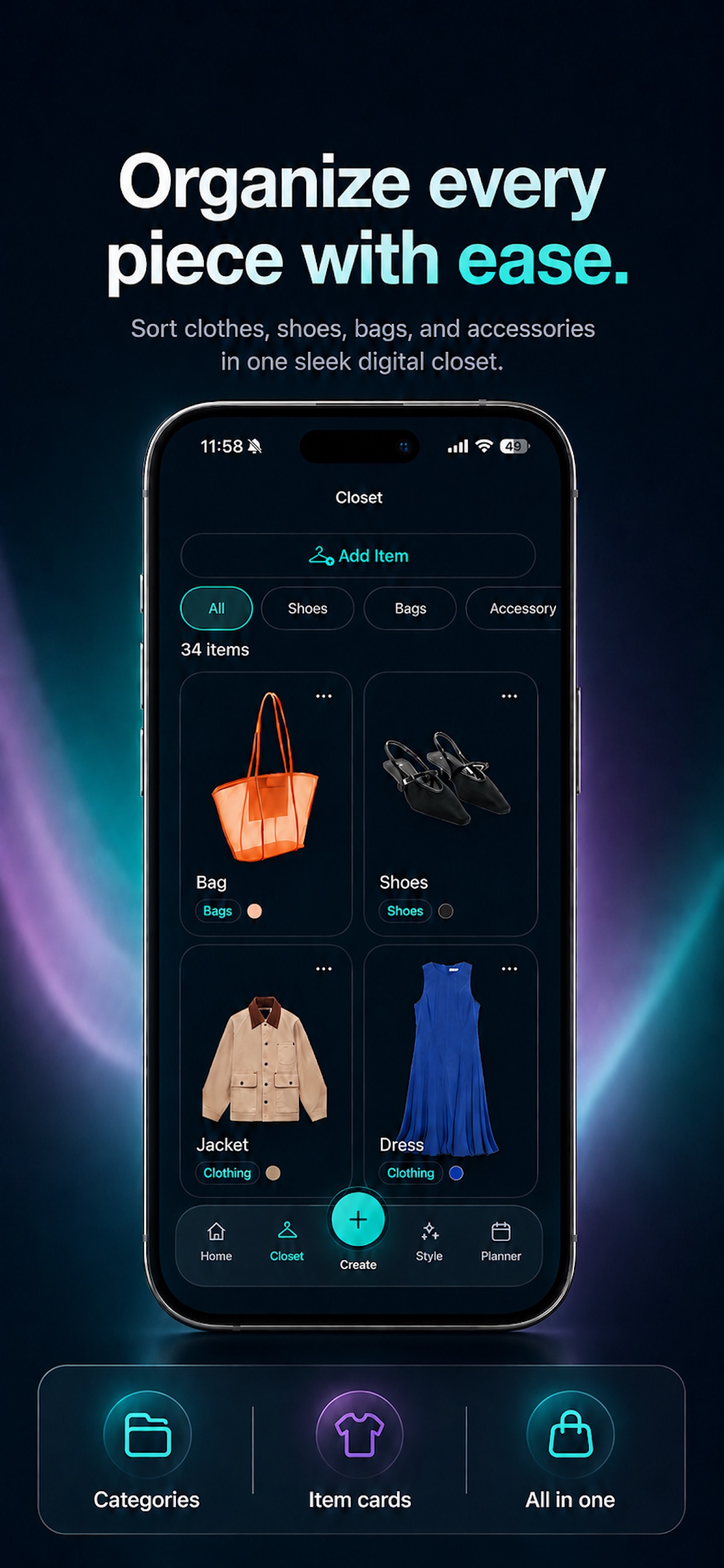 Organize clothes, shoes, bags and accessories in Outfit Daily
